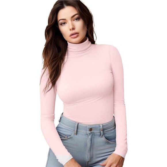 Long Sleeve Turtleneck Women Stretch/Short Sleeve Tops Fitted Tee Shirt - Picture 1 of 7